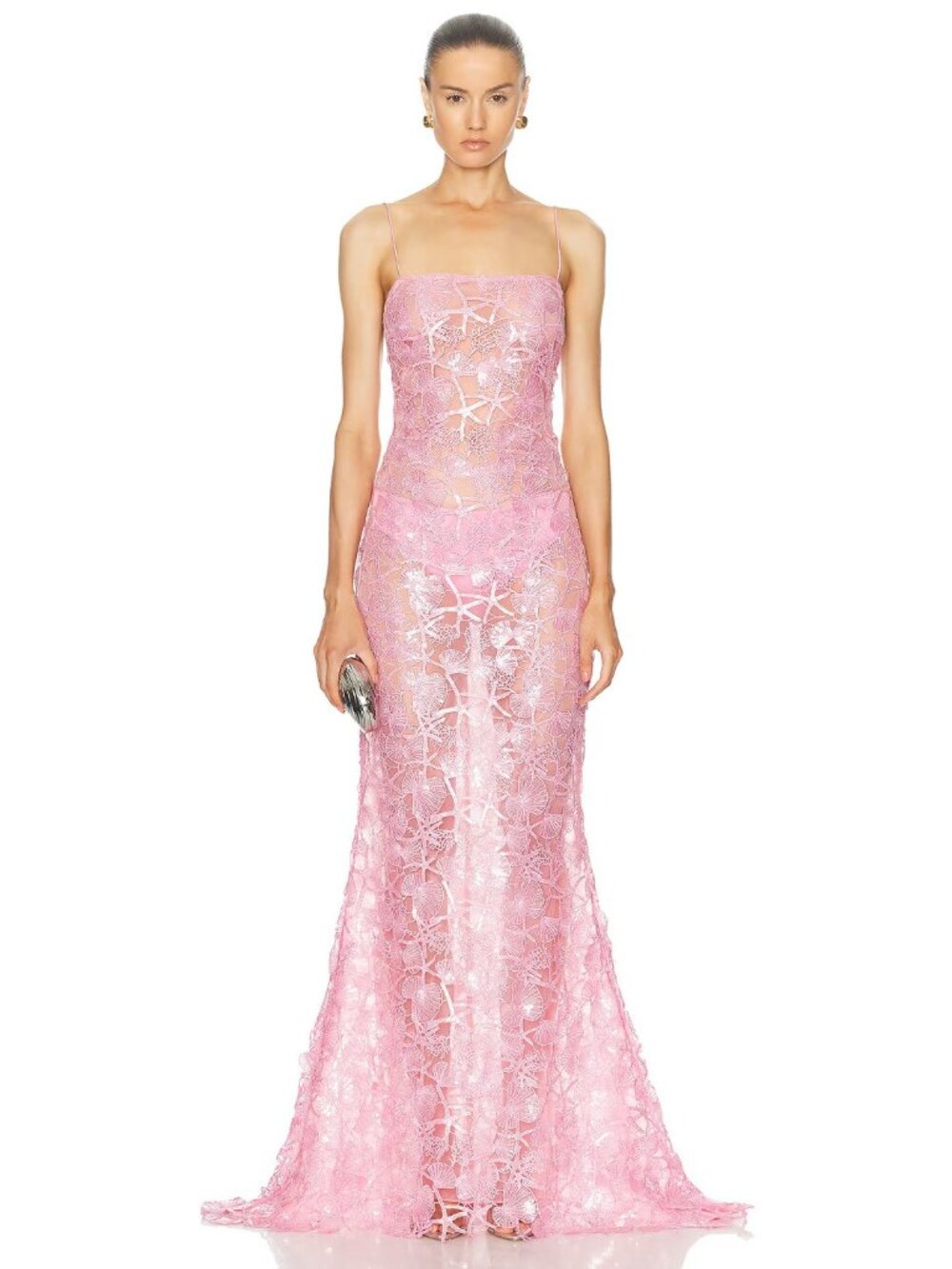 Retrofete Pink Sheer Lace Gown
